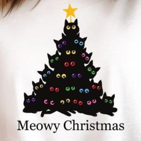 Christmas Cat T Shirt, Christmas Shirts for Cat Lovers - Picture 2 of 4